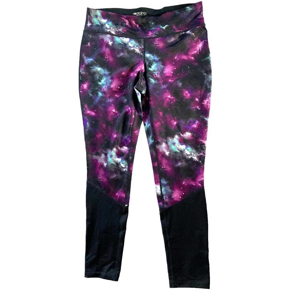 Ideology Leggings Womens Large Black Purple Galaxy Print Yoga Pants Athletic